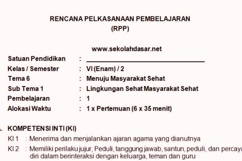 Rpp Kelas 6 Semester 2 Kurikulum 2013 Lengkap