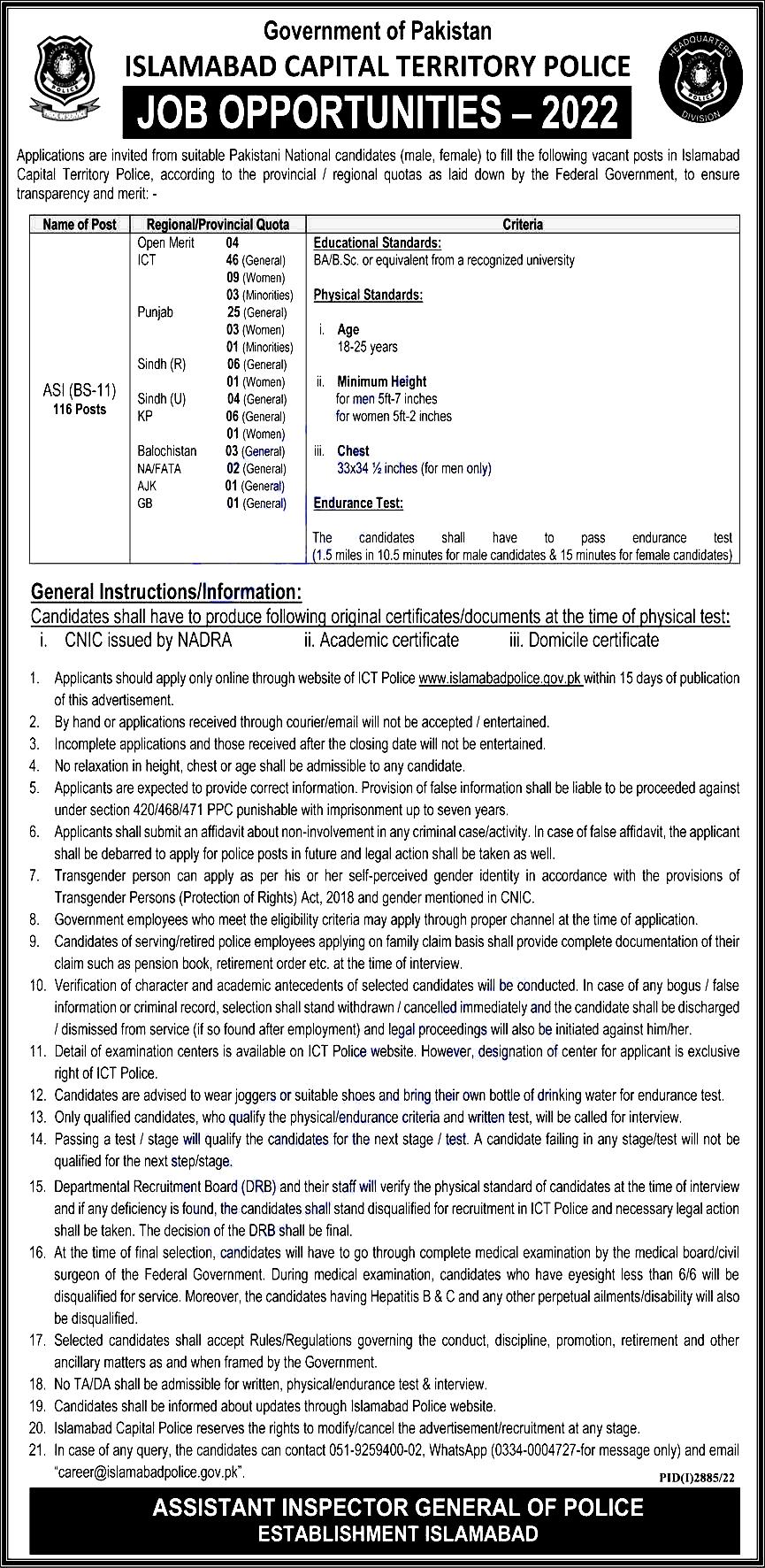 Islamabad Police Jobs 2022.