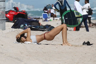 Kimberley Garner in Red Bikini Bottoms at a Beach in Miami, Florida