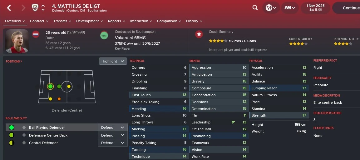 Matthijs De Ligt: Football Manager 2018 - Player Guide