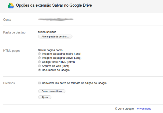 Extensão para salvar imagens e texto no Google Drive