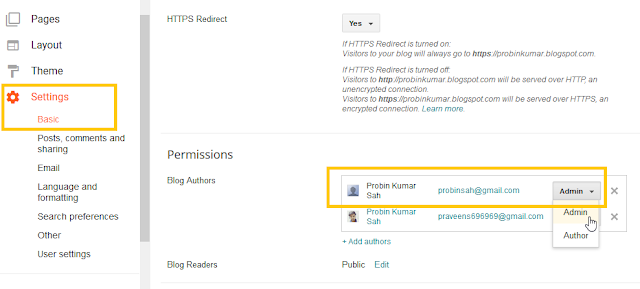 blogger admin setting