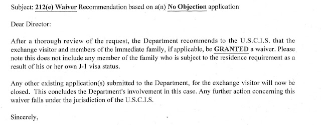 J-1 waiver recommendation letter, which is sent from Department of State to USCIS