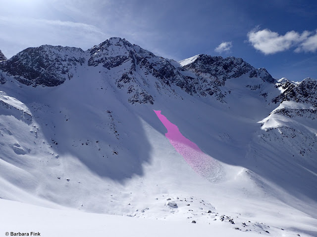 Kleine spontane Schneebrettlawine, vermutlich vom 26.02. in der Grieskogelgruppe (Foto: 02.03.2023)