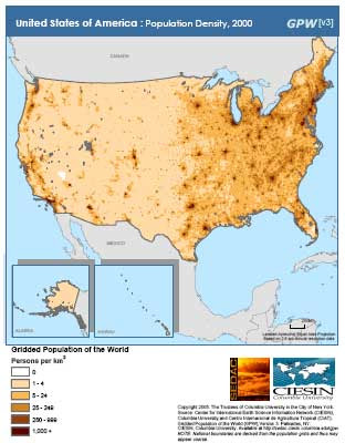 A Sample Map: Developed between 2003 and 2005, GPWv3 and GRUMP provide 