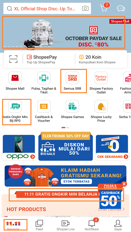 Promo Promo Terbaru di Halaman Beranda Aplikasi Shopee.