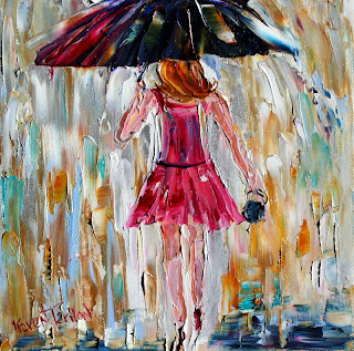 Karen Tarlton Rain Girl In Pink Original Oil Painting By