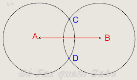 Intersecção das duas circunferências. Pontos C e D para determinar a mediatriz.
