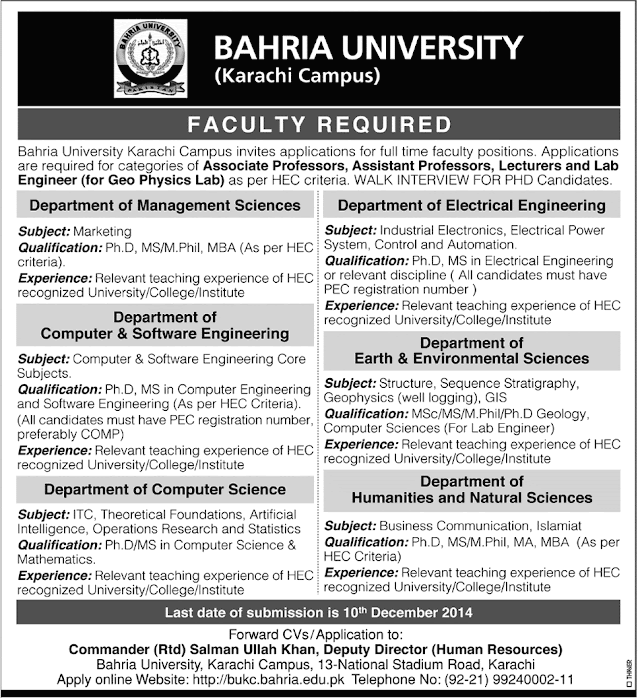 Jobs in Bahria University Karachi