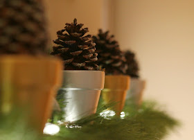 glitter pinecones with painted flower pots - Turtles and Tails blog