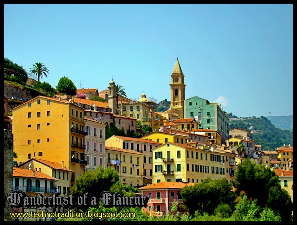 View of Ventimiglia's old town from Passerella Squarciafichi centro estorico