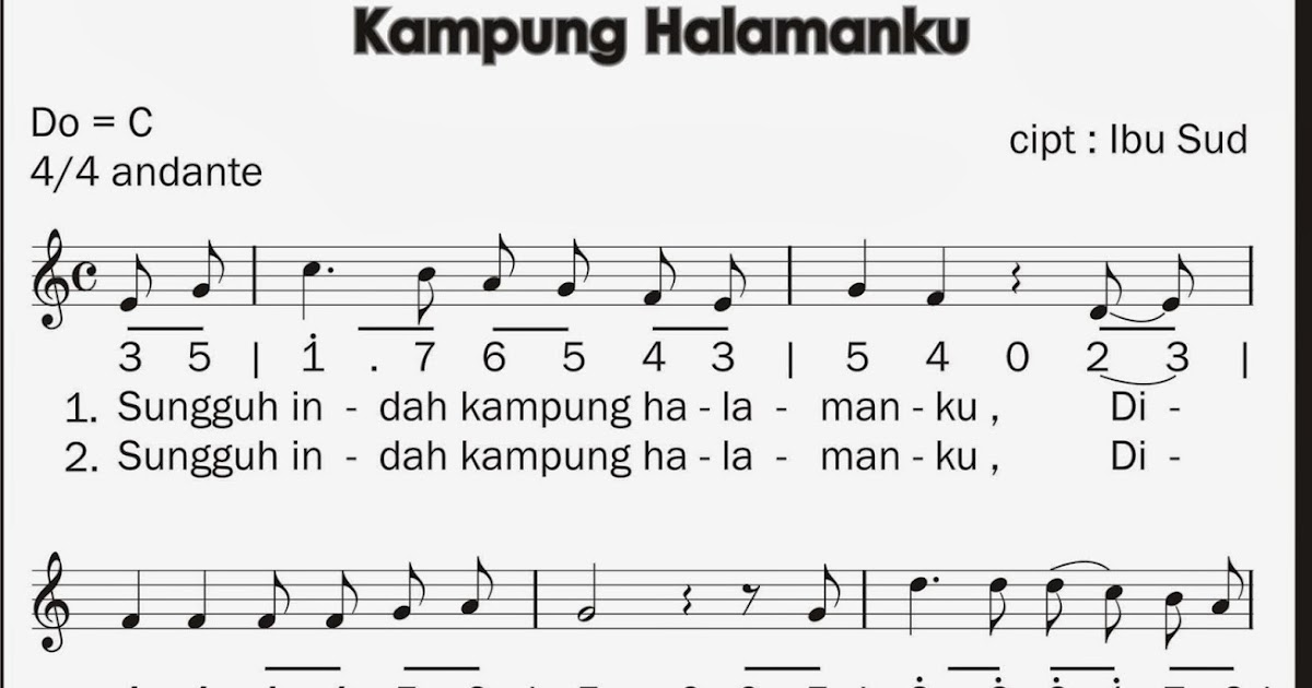 The Viro Notasi angka dan  Notasi balok lagu Kampung Halamanku