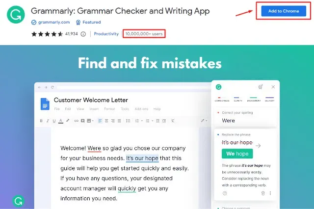 Grammarly chrome extension to improve your writing