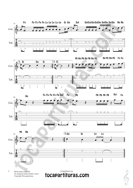 Partitura y Tablatura del Punteo de Guitarra de Despacito ¡a tocar! Easy Spanish Notes Tablature Sheet Music for Guitar (Tab Fingering)