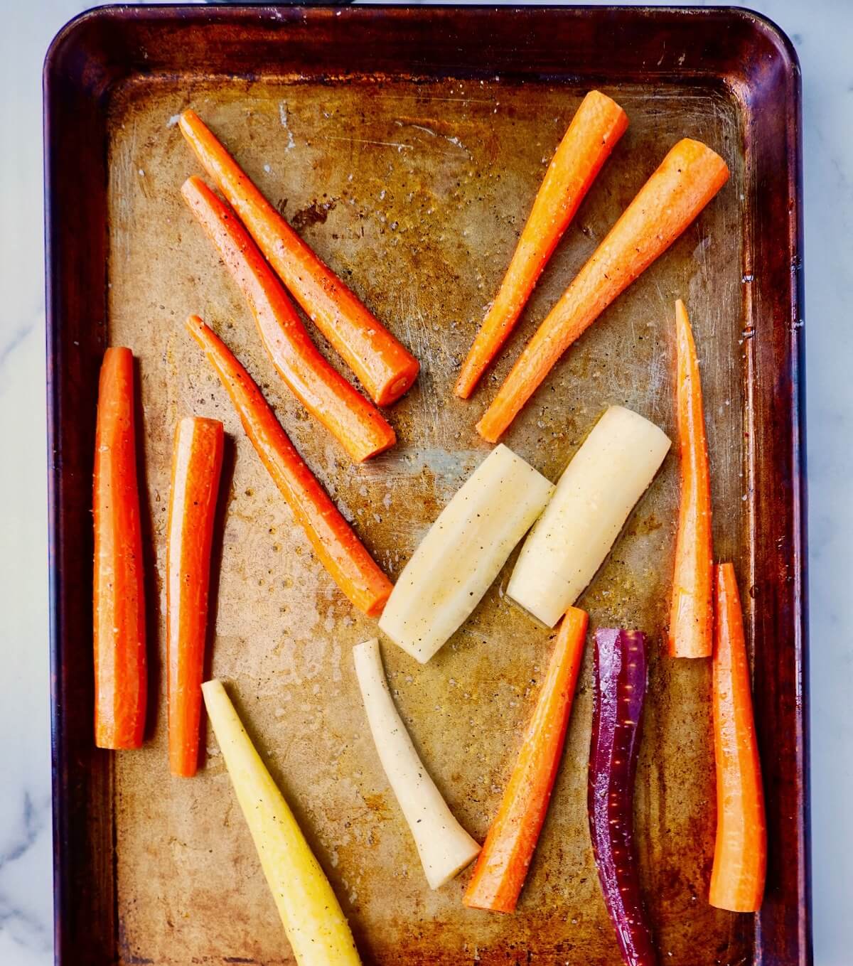 Carrots in roasting pan