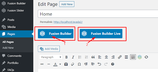 Avada theme fusion page builder option