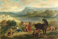 Ancient Roman poet Ovid Among the Scythians, first version two landscape paintings by French romantic Eugène Delacroix c.1859