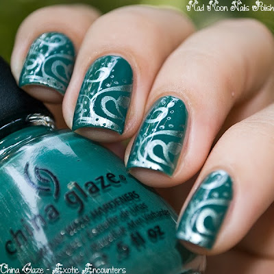 Stamping nail art: China Glaze - Exotic Encounters + China Glaze Metallic Muse + stamping plate M64