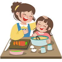 Madre e hija cocinando
