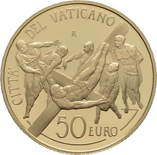 Vatican 50 Euro Gold Coin 2011 The Crucifixion of St. Peter, Michelangelo Buonarroti
