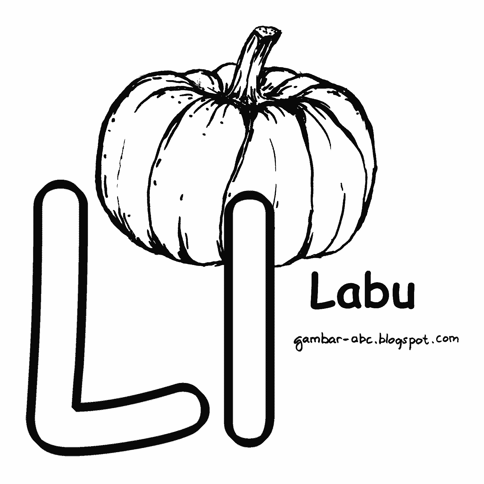 Mewarnai Huruf "L" Gambar Buah Labu - Contoh Gambar Mewarnai