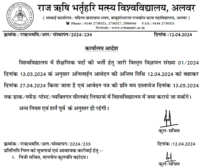 RRBMU Faculty Notification 2024