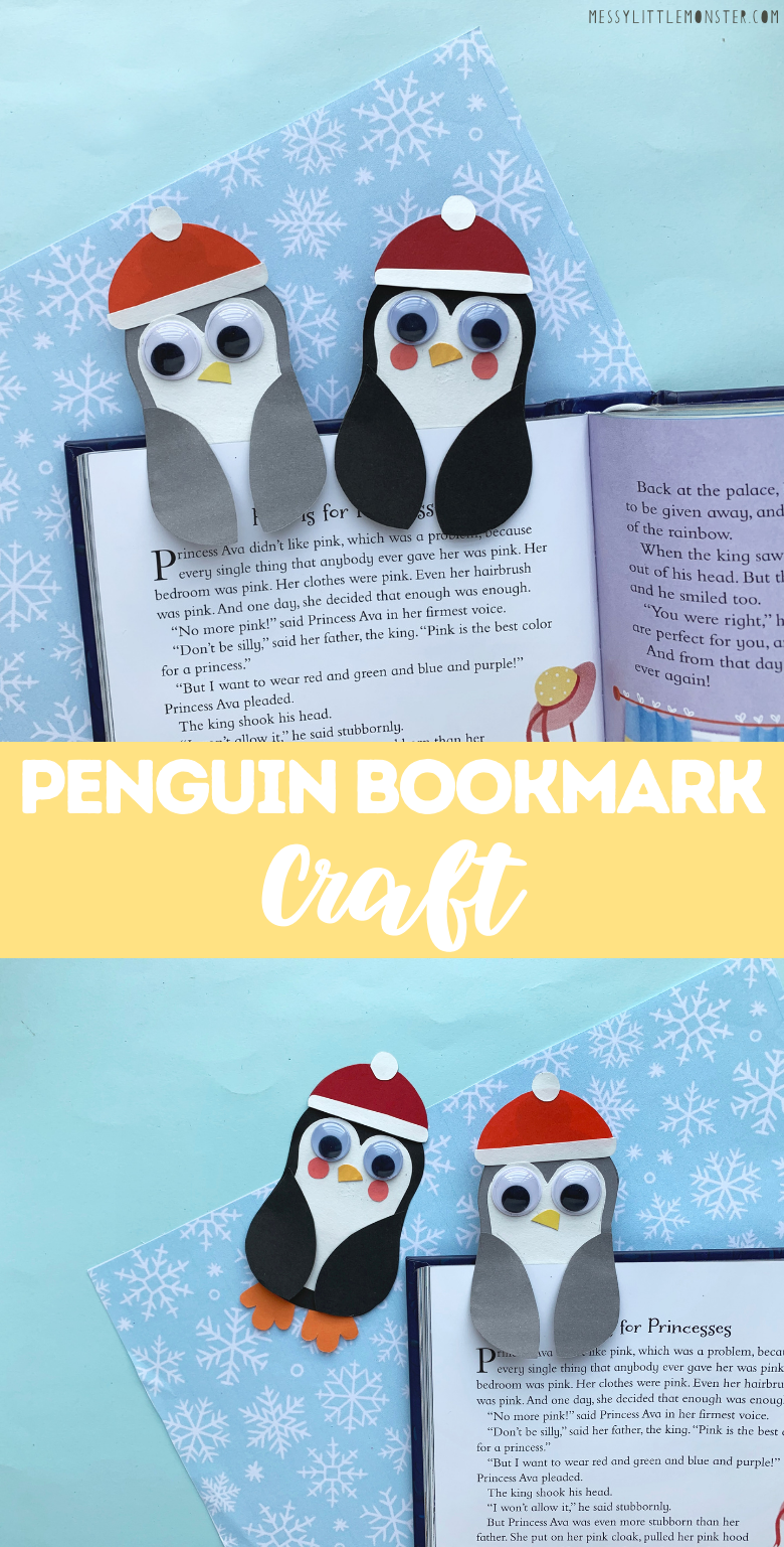 Penguin craft for kids. Easy bookmark craft with template.