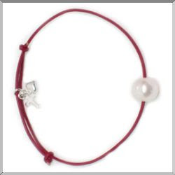 Freshwater pearl on red leather 'Jennifer' Bracelet