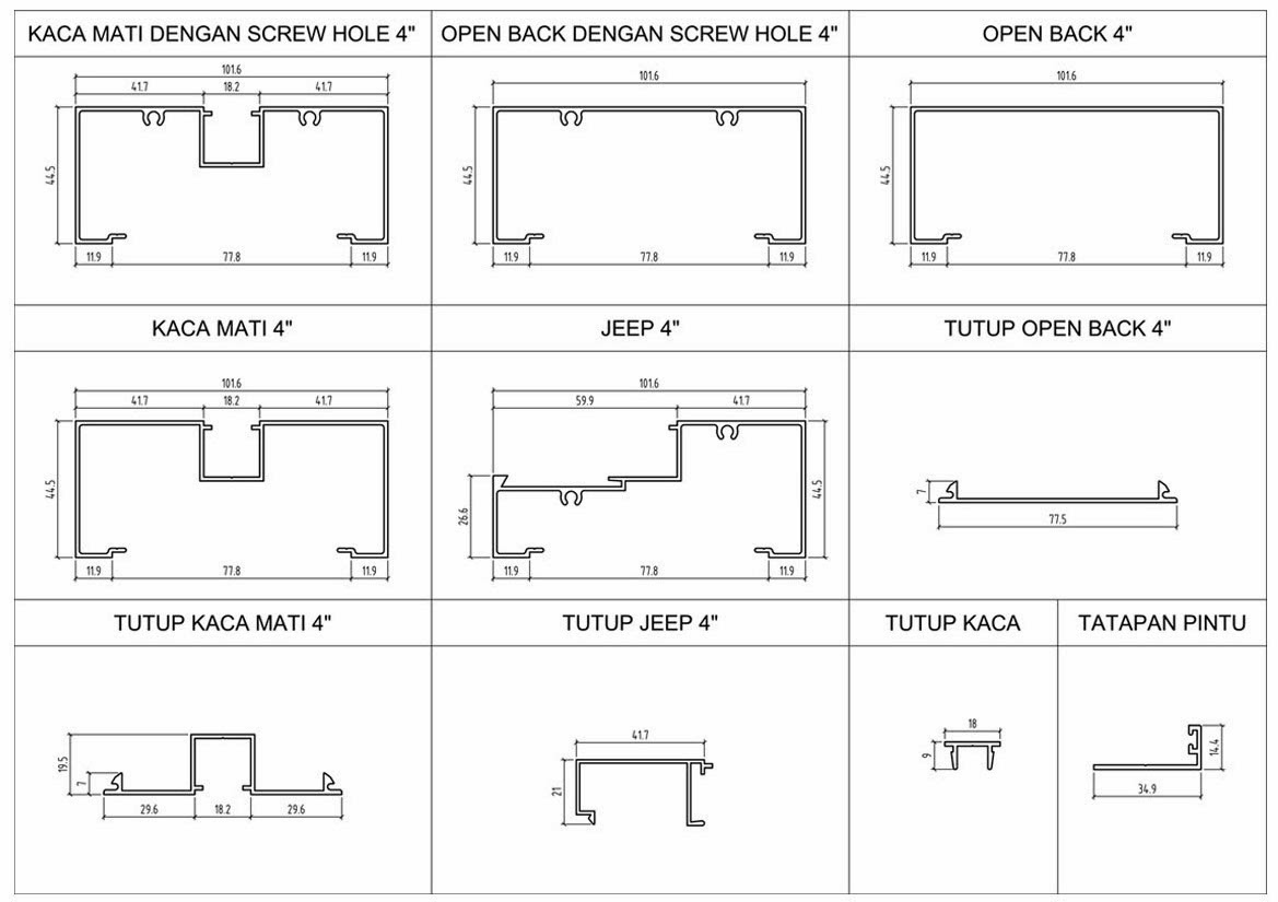  ukuran kusen aluminium  3 inch Pintu Jendela Kusen  