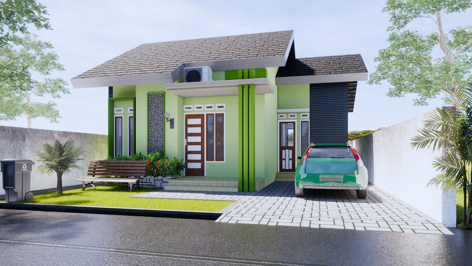 Desain Rumah Minimalis 11x15 Hijau Bolu Pandan DESAIN RUMAH MINIMALIS