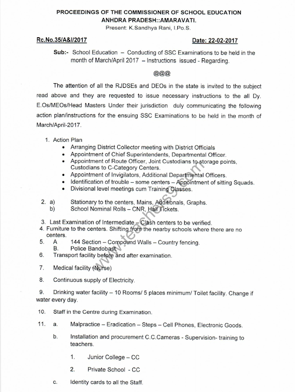 R.C.No.35 - SSC Examinations action plan and instructions