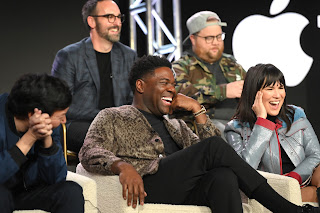 Sam Richardson, Anthony King, Executive Producer, Zoe Chao, and Paul Walter Hauser from “The Afterparty” Season 2 speaks at the Apple TV+ 2023 Winter TCA Tour at The Langham Huntington Pasadena.