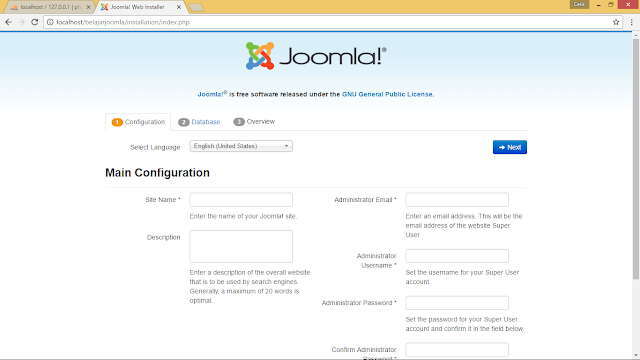 tampilan instalasi awal web joomla