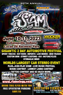 Get ready for a the World’s Largest Car Stereo Contest, a Flying High Hydraulic Showcase,and unforgettable sites and sounds at the 20th Anniversary of Slamology at Lucas Oil Raceway Park.