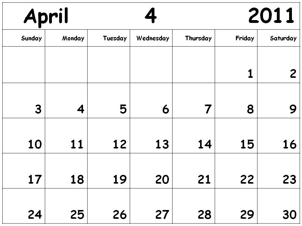 april 2011 calendar. images monthly calendar april