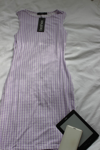 Purple Dogtooth Printed Bodycon Dress