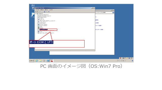 デバイスマネージャーの中のポート（COMとLPT）が拡大された図