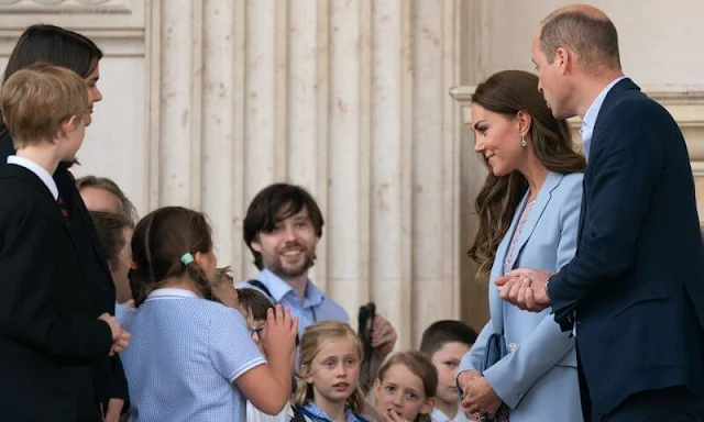 Kate Middleton wore a madison chiffon print dress by L.K. Bennett. Emmy Rebecca Riviera suede pumps