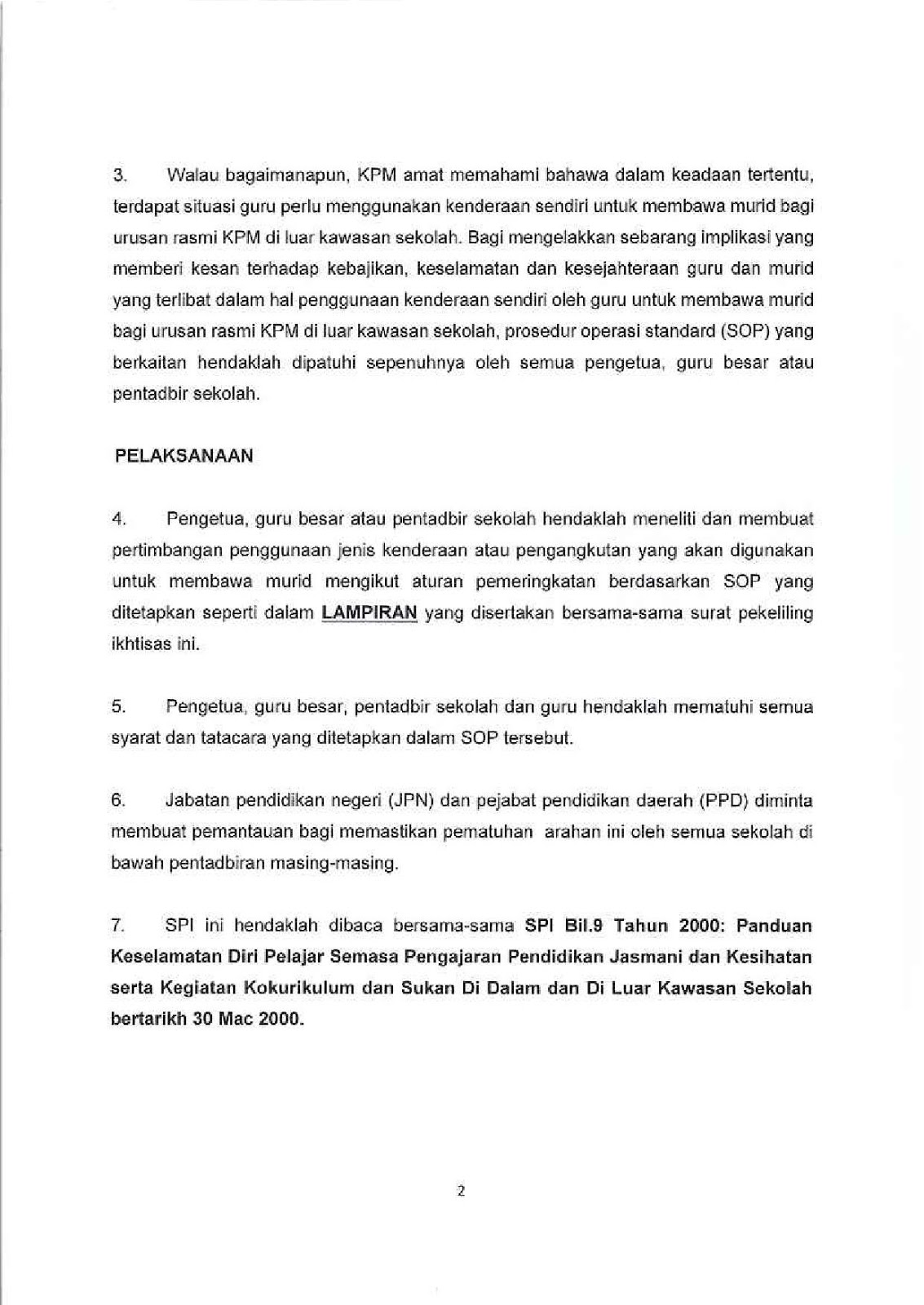 SPI KPM Bil.3/2019: SOP Penggunaan Kenderaan Sendiri Bawa 