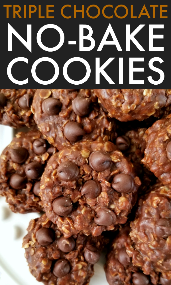 Triple Chocolate No-Bake Cookies! Classic no-bake peanut butter oatmeal cookies made with DOUBLE the cocoa and studded with chocolate chips for three times the chocolate goodness!