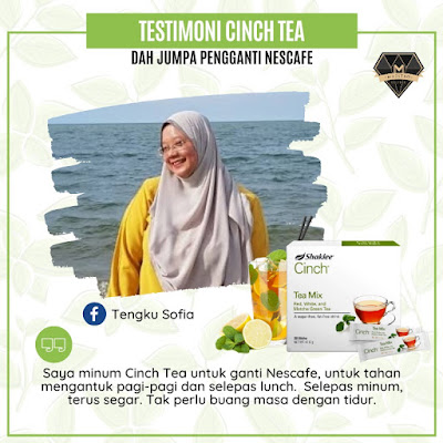 Cinch® Tea Mix sangat popular terutama bagi mereka yang sedang mencari minuman untuk meningkatkan metabolisma, tenaga badan, untuk mengurangkan inci dan kurus terutama di bahagian perut dan peha serta bagi mereka yang terlalu ketagih dengan minuman manis dan minuman 3 dalam 1. Selain itu, ia juga teh pilihan bagi mengatasi masalah terlalu letih dan mengantuk serta peneman ketika perlu travel jauh dan memandu dalam jarak yang jauh dan lama.  Pengenalan Cinch® Tea Mix Shaklee  Teh ini dikenali sebagai Cinch® ENERGY Tea Mix. Produk yang sangat eksklusif dan juga turut dikenali sebagai teh hilangkan mengantuk. Gabungan 3 jenis teh iaitu >> Teh Putih, Teh Merah dan Teh Hijau Redka.  Dalam sekotak Cinch® Tea Mix, mengandungi 28 energy sachets. Cara bancuhan yang sangat mudah, boleh disediakan dengan air sejuk atau panas. Tiada kandungan gula (zero sugar) dan memiliki bau yang sangat harum. Cinch® Tea Mix minuman terbaik bagi menggantikan nescafe dan air kaffein. Gabungan 3 Jenis Teh : Tingkatkan Tenaga & Metabolisma Serbuk Teh Hijau Redka (Redka Green Tea Powder) Ekstrak Teh Merah (Red Tea Extract) Teh Putih (White Tea)  Cadangan Cara Bancuh Cinch® Tea Mix  Masukkan 1 sachet ke dalam air sejuk atau air panas >> Siap untuk di minum.  Boleh campur dengan madu/lemon Boleh bancuh terus dalam air mineral dan minum Keistimewaan Cinch® Tea Mix dan Kelainannya Berbanding Teh Lain Selamat dan semulajadi Penggalak tenaga semulajadi (energy booster) Tambahan taurina yang terbukti secara penyelidikan untuk meningkatkan tenaga dan ketahanan badan Alternatif terbaik bagi menggantikan minuman berkaffein, soda atau minuman manis Tanpa gelatin Tiada perisa dan perasa tiruan Tiada bahan pewarna dan pengawet Tiada gula dan sebarang bahan pemanis Fungsi dan Kebaikan Cinch® Tea Mix Shaklee Untuk menggantikan minuman tinggi kaffein Lebih berkhasiat daripada minuman kaffein Sumber penggalak tenaga Memberikan rangsangan kepada badan untuk penghasilan tenaga Membantu mengurangkan inch loss Memecahkan lemak Menguruskan badan Penggalak fokus, membantu bekerja dengan lebih fokus Mengawal selera makan Mengelakkan diri daripada mengunyah makanan selalu Meningkatkan metabolisma  Meningkatkan pembakaran lemak 3 kali ganda terutama bagi yang bersenam Siapa Sesuai Cinch® Tea Mix? Atlet sukan Mereka yang susah fokus Selalu letih dan mengantuk Sering travel jauh Memandu jarak jauh dan tempoh yang lama Ingin mengurangkan ketagihan terhadap minuman manis dan 3-in-1 Sering lesu dalam kehidupan harian Pekerja syif yang tak menentu Pekerja yang banyak bekerja di waktu malam Pelajar yang nak stay up belajar lebih masa Nak kuruskan badan Nak hilangkan inch loss Ingin meningkatkan metabolisma badan Mahu mengurangkan selera makan Mahu mengurangkan craving makanan yang tidak berkhasiat  Testimoni Cinch® Tea Mix     1. Pengganti minuman berkaffein dan 3-in-1  Testimoni Cinch® Tea Mix shaklee gantikan nescafe Saya minum Cinch Tea untuk ganti nescafe, tahan mengantuk pagi dan lepas lunch. Selepas minum Cinch Tea terus rasa segar! Tak perlu buang masa dengan tidur. Testimoni Cinch® Tea Mix shaklee alternatif kopi untuk stay up Cinch Tea best! Alternatif kopi masa study dulu untuk stau up. Setiap kali minum mata cerah dan metabolisma meningkat.   2. Bertenaga Stay-Up Malam dan Bekerja Malam   Testimoni Cinch® Tea Mix shaklee stay up malam Badan segar. Siapa jenis stay up malam bangun 2-3 pagi, minumlah Cinch Tea. Tak mengantuk nanti. Testimoni Cinch® Tea Mix shaklee stay up malam Jam 5 petang minum Cinch Tea sebelum jogging. Hasilnya tak mengantuk sampai jam 1 pagi walaupun siang tak rehat! Sangat sesuai untuk orang yang nak stay up — memang bagi energy.  Testimoni Cinch® Tea Mix shaklee kerja syif malam Sejak cuba Cinch ni terus jatuh cinta. Penyelamat waktu nak buat kerja larut malam sampai ke pagi. Badan rasa segar, mata tak letih. Esok pergi kerja pun tak mengantuk. Kalau balik kampung, bawa bekal Cinch Tea drive terus ke kampung tanpa stop.   3. Tak Mengantuk dan Letih di tempat Kerja   Testimoni Cinch® Tea Mix shaklee tak mengantuk Suami minum Cinch Tea dia suka! Lawas dan tak mengantuk waktu kerja Testimoni Cinch® Tea Mix shaklee tak mengantuk Kalau sehari tak minum. laloq je rasa. Setiap pagi saya bancuh gelas besar, letak 1 sudu kecil gula, minum sambil buat kerja. Testimoni Cinch® Tea Mix shaklee tak mengantuk Best sangat Cinch Tea, kalau ambil waktu mengantuk automatik badan segar. tak mengantuk dah. Energy lain dari yang lain. Testimoni Cinch® Tea Mix shaklee tak mengantuk Beri tenaga yang superb! Kalai minum memang tak mengantuk dekat office. Kalau minum time petang boleh berjaga sampai 2-3 pagi. Saya suka! Testimoni Cinch® Tea Mix shaklee tak mengantuk Kalau anak tidur lambat esoknya saya amek Cinch Tea, mata terang macam spotlight! Kalau jalan jauh husband minta bancuhkan untuk dia.  Testimoni Cinch® Tea Mix shaklee tak mengantuk Pagi saya bancuh Cinch Tea, ESP dengan Meal Shakes baru ada power! Kalau tak rasa malas nak buat apa-apa. Saya juga menyusu, bayi 8 bulan. Susu maintain banyak.  Testimoni Cinch® Tea Mix shaklee tak mengantuk Suami tak boleh hidup tanpa Cinch Tea. Bukan elak mengantuk waktu drive je tapi memang amek setiap hari lepas breakfast. Nampak beza kalau amek mata segar bugar, buat kerja laju. Kalau tak amek, nampak lemau. 4. Memberi tenaga dan tak mengantuk drive jauh   Testimoni Cinch® Tea Mix shaklee tak mengantuk drive jauh Mata tak mengantuk sepanjang drive 6 hingga 7 jam Testimoni Cinch® Tea Mix shaklee tak mengantuk drive jauh Mata segar nak drive Testimoni Cinch® Tea Mix shaklee tak mengantuk drive jauh Saya rekemen pada student. Saya drive sorang dari KL ke Penang tak lemau langsung   5. Energy Booster dan Meningkatkan Metabolisma Badan   Testimoni Cinch® Tea Mix shaklee energy booster Energy booster masa hiking tak rasa penat pun Testimoni Cinch® Tea Mix shaklee energy booster Sebelum ni stamina biasa je tapi lepas amek Cinch rasa stamina best masa kat gym Testimoni Cinch® Tea Mix shaklee energy booster Buat zumba berperluh macam mandi. Beza sangat kalau tak amek cinch Tea Testimoni Cinch® Tea Mix shaklee energy booster Saya amek Cinch Tea sebelum bersenam dan jogging. Bertenaga untuk lari lagi jauh. Kurang penat. Combo dengan Coq-Trol untuk lebih tenaga   6. Membantu Turunkan Inch Loss dan Berat Badan   Testimoni Cinch® Tea Mix shaklee inch loss turun berat badan Berat badan cepat turun lepas habis pantang Testimoni Cinch® Tea Mix shaklee inch loss turun berat badan Berat statik akhirnya dapat turun Testimoni Cinch® Tea Mix shaklee inch loss turun berat badan Inch loss sharp! Badan berbeza 7. Mengurangkan Selera Makan dan Craving Benda Tak Berkhasiat Testimoni Cinch® Tea Mix shaklee kurang craving dan selera makan Ambil Cinch Tea hilang rasa craving 8. Untuk Ibu Mengandung dan Menyusu Testimoni Cinch® Tea Mix shaklee untuk ibu menyusu dan mengandung Loya waktu pregnant hilang! Minum Cinch Tea badan pun rasa segar Testimoni Cinch® Tea Mix shaklee untuk ibu menyusu dan mengandung Waktu hamil anak kedua rasa letih dan mengantuk. Selalunya amek kopi tapi saya tukar pada Cinch Tea memang best! Tak mengantuk dan tak tidur siang. Bertenaga walaupun anak pertama lasak. DAPATKAN CINCH® TEA MIX SHAKLEE HARI INI Cinch tea mix pengedar shaklee paka, pengedar shaklee ketengah jaya