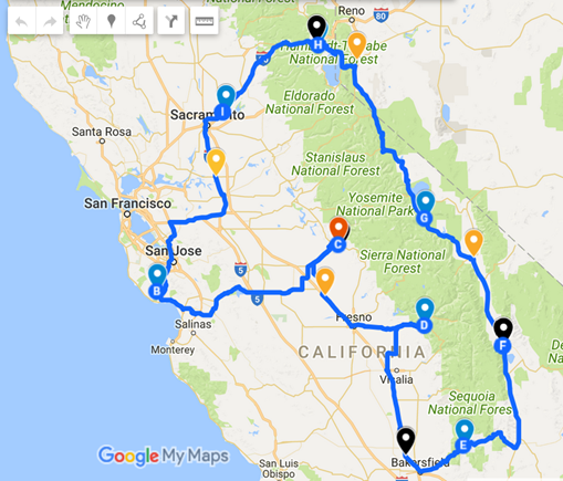 Map of our Spring Trip