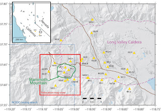 Mapa de la red sísmica permanente local de Mammoth Mountain y de la Caldera de Long Valley