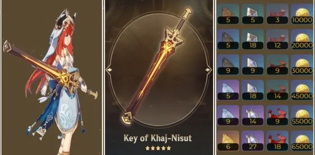 genshin impact nilou weapon, genshin key of khaj nisut, nilou weapon stats, nilou weapon materials, genshin key of khaj nisut stats, key of khaj nisut mats
