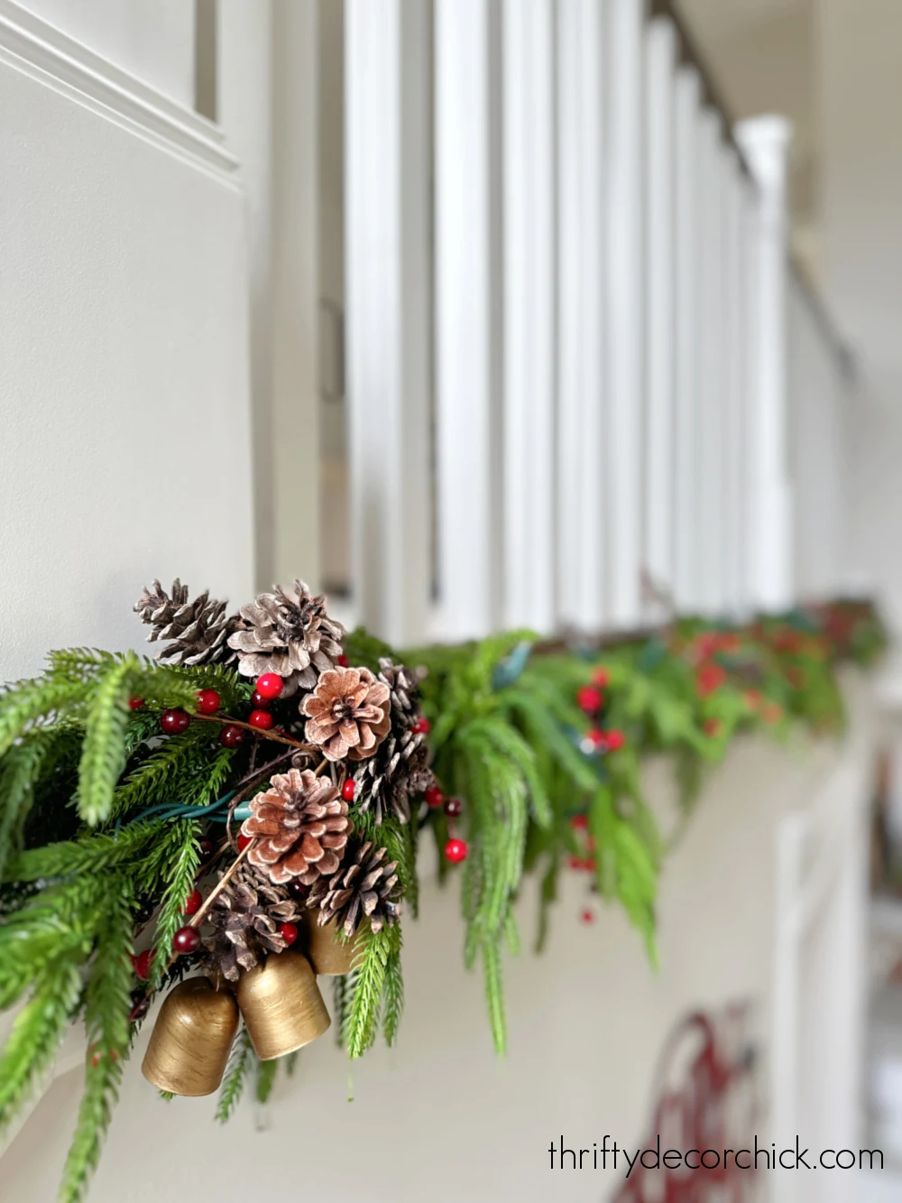 garland at bottom of stairs