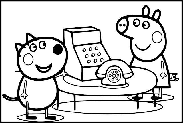 Peppa and Danny Playing Telephone Coloring Pages