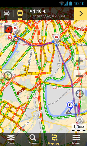 Отображение маршрута Яндекс.Карт на Android