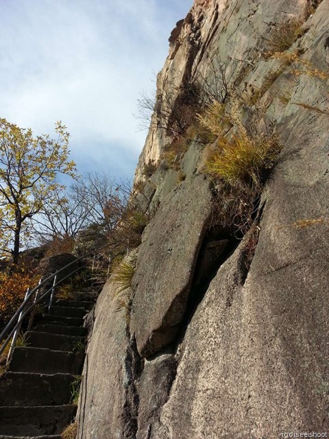 Steep rock stairs leading to the Geumganggul Cave