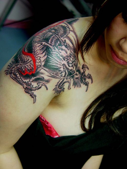 Suicide Girl with Half Sleeve Tattoo. Suicide Girl with Half Sleeve Tattoo