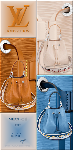 Louis Vuitton NéoNoé BB bucket bags in 3 different colours with embroidered Jacquard strap #bags #louisvuitton #brilliantluxury